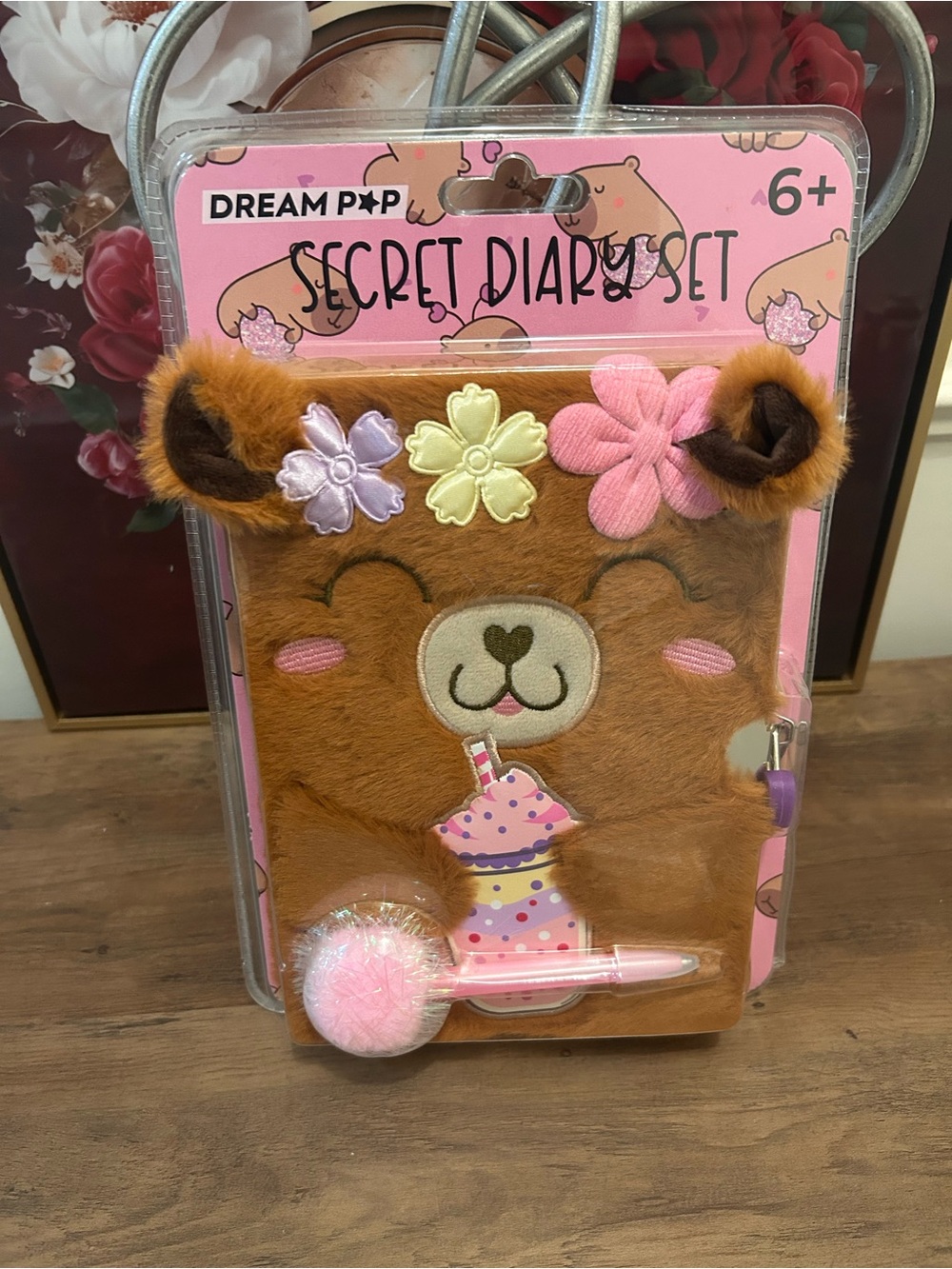 Moth Plush Brown Bear Secret Diary Set with Pink Accents